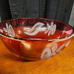 Victorian Red Etched Glass Bowl